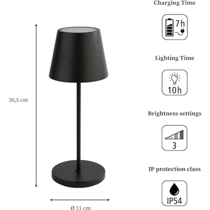 APS MERLE LED Akku-Tischleuchte schwarz, dimmbar mit 270 Lumen, 2,0 W, für Innen- und Außenbereich – Bild 3