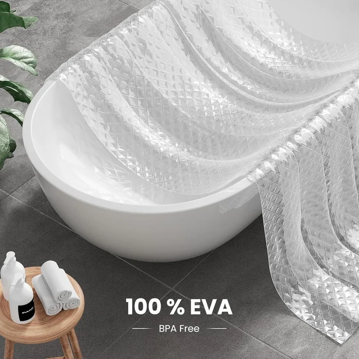 Duschvorhang 3D Rhombus Transparent 100% Eva 180x200cm Wasserdicht Anti Schimmel – Bild 3