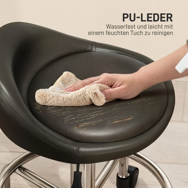 Rollhocker höhenverstellbar mit Rückenlehne Drehhocker 59-75 cm Arbeitshocker 360° drehbar Hocker Bürohocker für Büro Salon Massage Spa Schwarz--Schwarz--43x43x75cm--YOUDENOVA – Bild 6