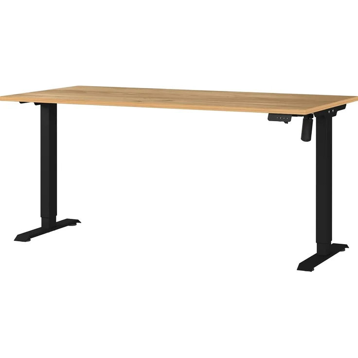 Germania Schreibtisch 8024-593, in Navarra-Eiche-Nb./Schwarz, elektr. höhenverstellbar, 160 x 119 x 80 cm (BxHxT) – Bild 1
