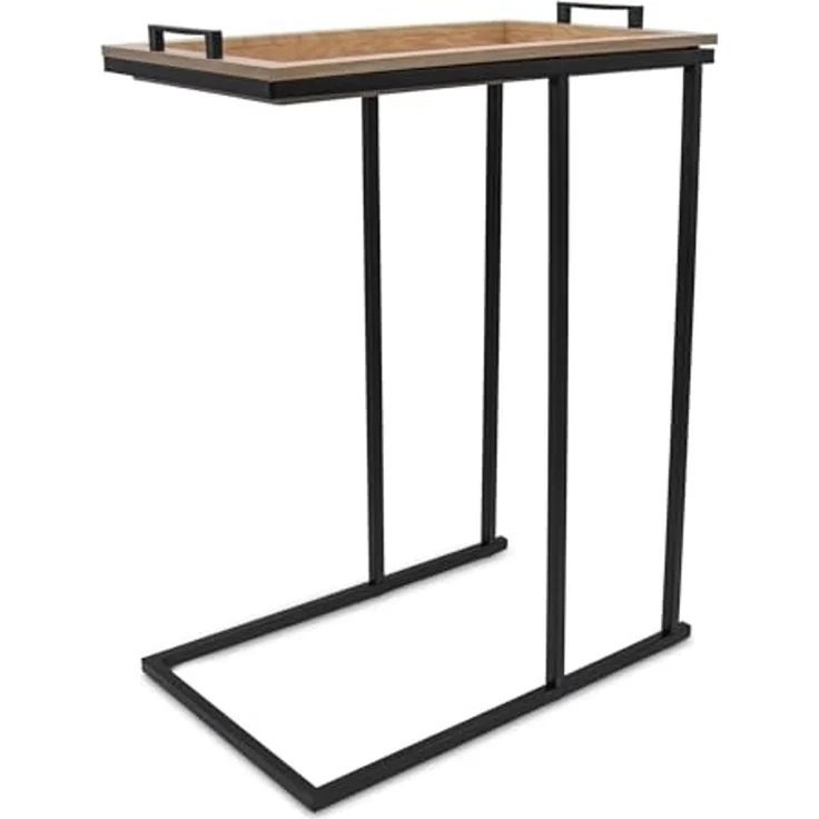 Spetebo Beistelltisch Sofa Beistelltisch in C-Form schwarz mit Tablett Tischplatte (Anzahl, 1-St, Stück), Platzsparend – Bild 6