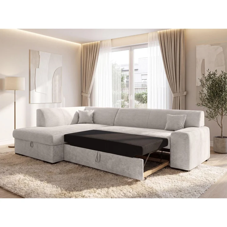 AX LIVING Eckcouch Weiß Lucera 260 cm Elfenbeinweiß Schlafsofa L – Bild 2