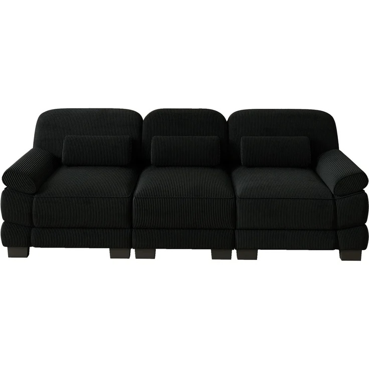 3-Sitzer-Modulsofa 265x88,5x94 cm aus schwarzem Cord mit Lendenkissen – Bild 6