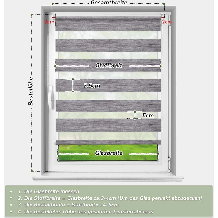 Deswell Doppelrollo Klemmfix ohne Bohren Marmor-Grau B45 x H120 cm (Stoffbreite 41cm) Rollos für Fenster ohne Bohren für Fenster mit Lichtdurchlässig & Verdunkelnd/Höhe Stufenlos Verstellbar – Bild 4