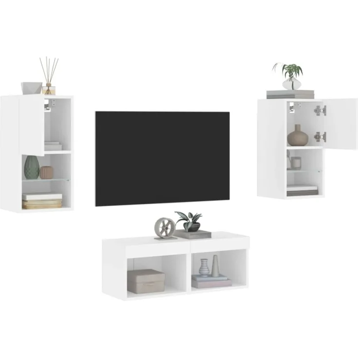 vidaXL 4-tlg. TV-Wohnwand mit LED-Leuchten Weiß 3216569