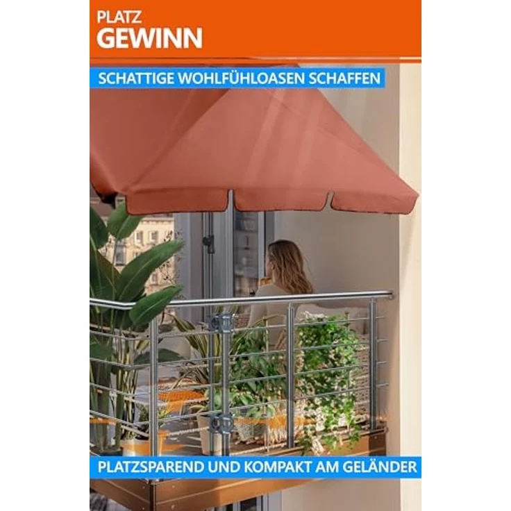 4smile Sonnenschirm Balkon SunnyShade, 200x125 cm, Orange - UPF 50+ Sonnenschirm rechteckig als Sonnenschutz Balkon - SunnyEasy Balkon-Schirm mit 2 x Sonnenschirmhalter + Sonnenschirmhülle – Bild 3