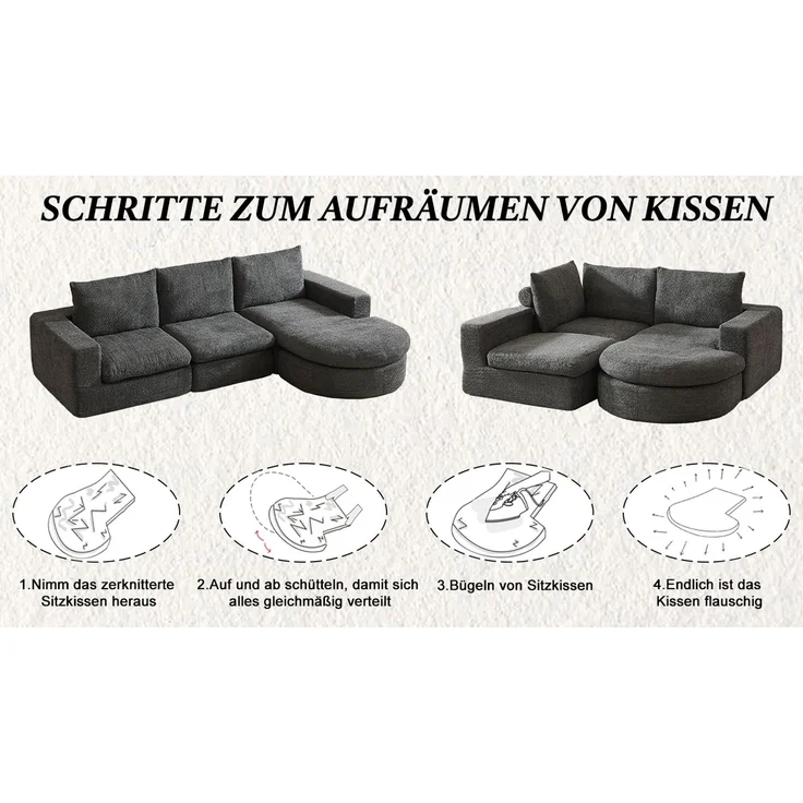 Modulares Sofa H 81 x T 251 x B 160 cm aus Chenille in Grau mit verstellbarer Chaiselongue – Bild 7