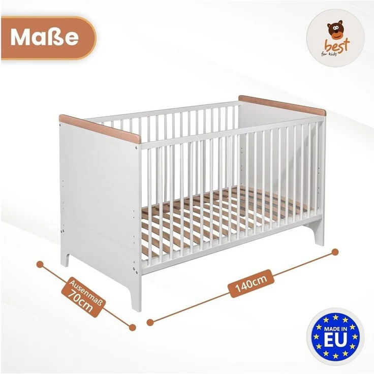 Best for Kids Kinderbett Kinder bett 2-in-1 – Babybett & Juniorbett, umwandelbar für Kinder (Kinderbett mit Matratze, 1-tlg, Kinderbett inklusive Comfort Maxi Matratze und Montageset), 2-in-1 Funktion, umbaubar zum Juniorbett – Bild 2