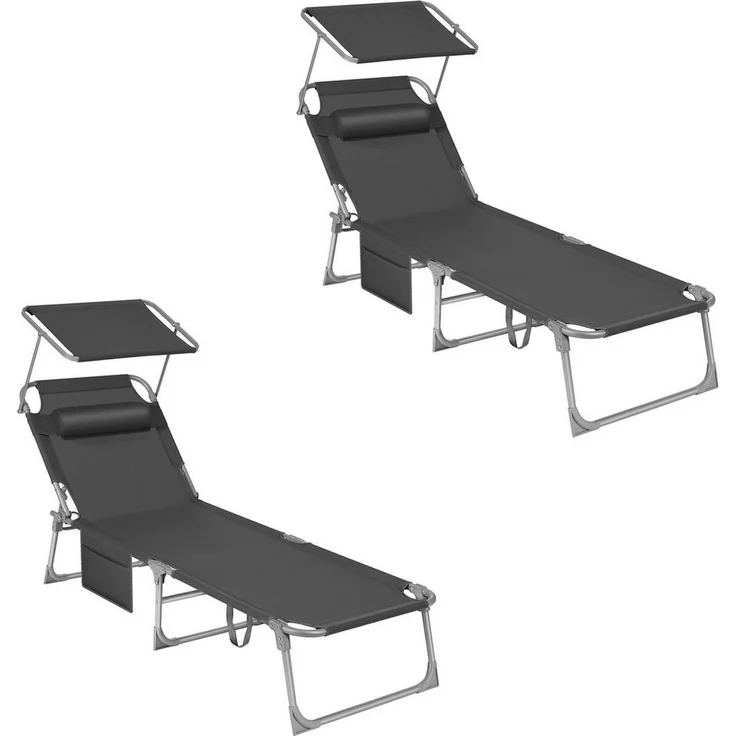 Songmics Gartenliege klappbar, mit Kopfstütze und verstellbarer Rückenlehne, 2x Sonnenliege, mit Seitentasche, Dunkelgrau, 29 x 193 x 53 cm – Bild 5