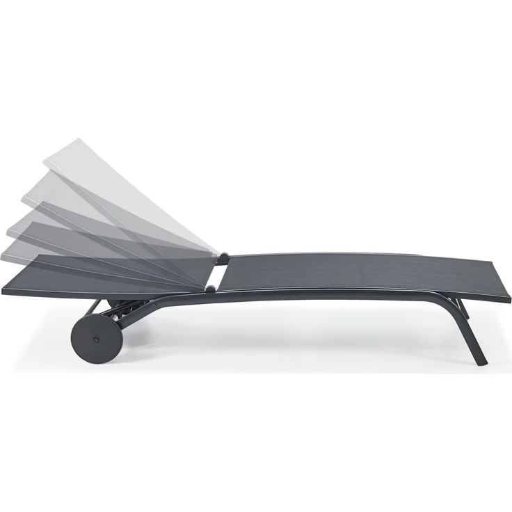LECO Sonnenliege NELE mit Rollen und 5-fach verstellbarer Rückenlehne, Aluminiumgestell und Kunststoffgewebe anthrazit, 192x71x93 cm – Bild 7