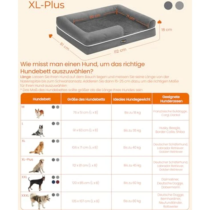 Feandrea Orthopädisches Hundebett, Hundekissen, Hundekorb, weiche Polsterung, Hundesofa, erhöhte Ränder, Bezug abnehmbar und waschbar, 112 x 86 x 18 cm, rutschfeste Unterseite, hellgrau PGW068G02V1 – Bild 6