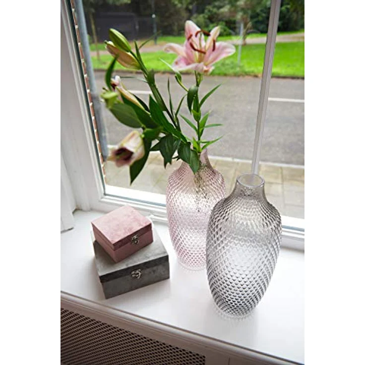 LEONARDO Poesia Tisch-Vase, handgefertigte graue Deko-Vase aus Glas, 30 cm hoch, ovale Blumen-Vase mit Relief-Optik und multifunktionalem Design – Bild 5
