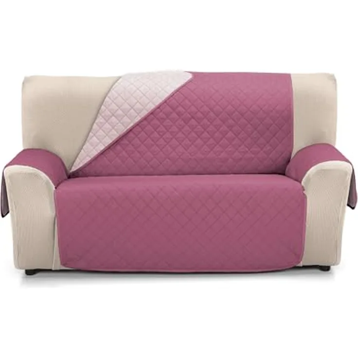 Martina Home Sofaüberwurf gesteppt, wendbar, Bernstein, 3-Sitzer, Aubergine, Lachs