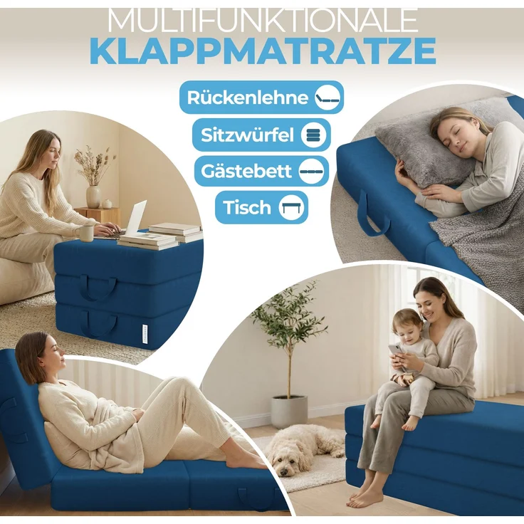 Klappmatratze 90x200 cm, 75x195 cm, Bestschlaf, 15 cm hoch, waschbar, versch. Größen & Farben, geeignet für Hausstauballergiker – Bild 3