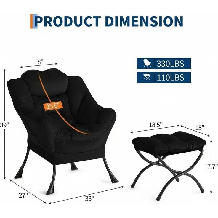 GarveeMore Ohrensessel Relaxsessel mit Hocker Ohrensessel Polstersessel Faulsesse – Bild 1