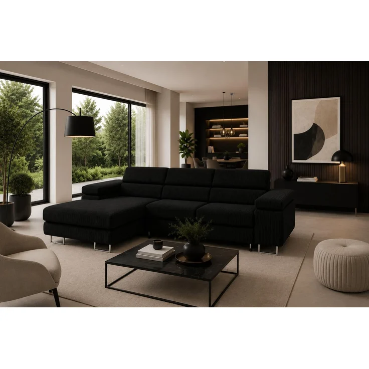 KRISAN MÖBEL Ecksofa PASSANO in Schwarz 275 x 90 x 202 cm, Linke Ausführung mit Schlaffunktion und Bettkasten – Bild 5