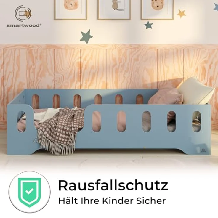 smartwood Kinderbett Bodenbett 90x200 mit Rausfallschutz & Lattenrost - Blau - Kinder Montessori Bett TILA 2L mit glatten Kanten - Betten für schnelle Montage - Bis 230 kg belastbar – Bild 7