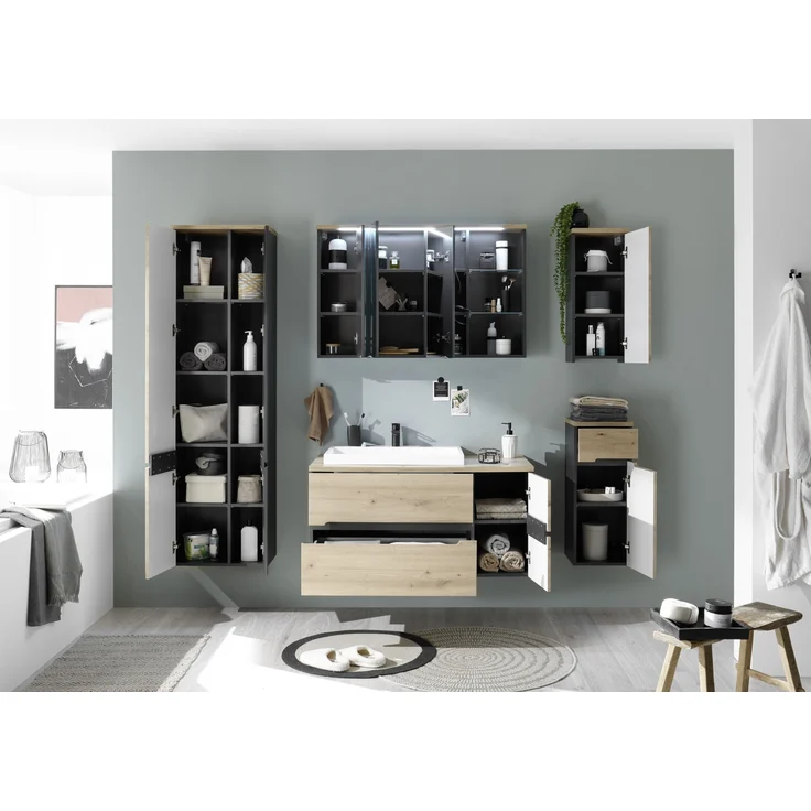 Badkommode >Memphis< Grau / Artisan Eiche Dekor - 30x74x31cm (BxHxT) – Bild 7