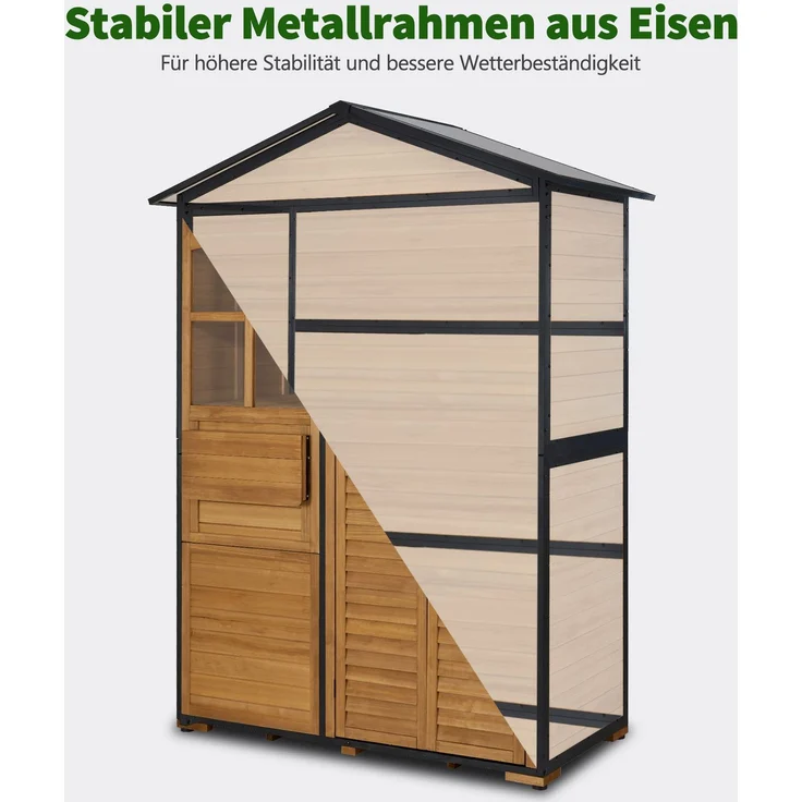 M MCombo Gartenschrank Metgallgestell, Gartenhaus Holz 0937 (Natur) – Bild 4