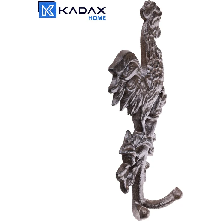 KADAX Hahn Wandhaken aus Gusseisen 12,5 x 21,5 cm, Wandgarderobe mit 2 Haken, Vintage Kleiderhaken, Wanddekoration mit praktischem Garderobenhaken (Braun) – Bild 6