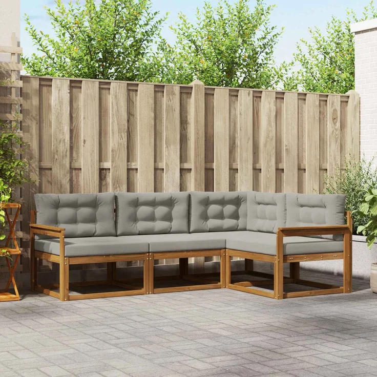 vidaXL Outdoor-Sofagarnitur 4 stk. 4-Sitzer Natur und Hellgrau 3367499 – Bild 1
