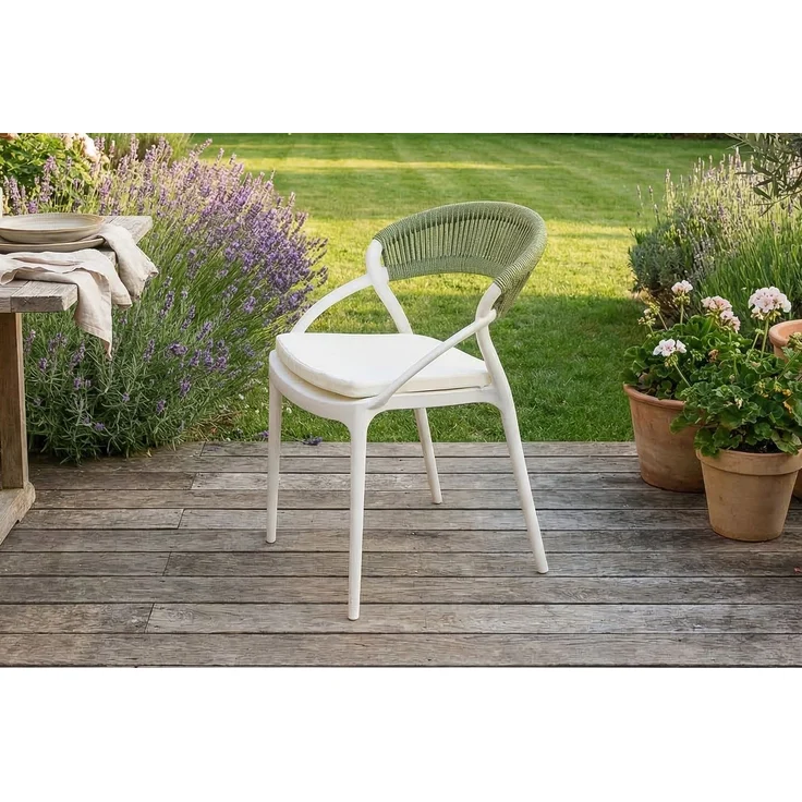KAWOLA Gartenstuhl KISO Outdoor weiß mit Kissen Rückenlehne Rope grün 79 x 58 x 54 cm – Bild 2