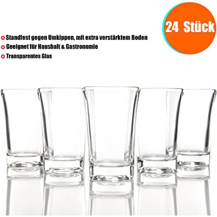 BigDean 24er Set Schnapsgläser 4cl - Shotgläser aus Glas - Spülmaschinenfest - Shot Gläser für Wodka, Ouzo, Sambuca, Tequila, etc. - Pinnchen, Stamperl, Schnapsbecher – Bild 4