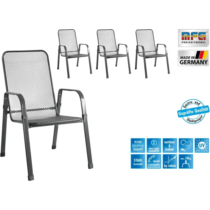 MFG 'Mec-Stor' Streckmetall-Stapelstuhl 4-er Set, Metall anthrazit, 96 x 73 x 57 cm – Bild 3