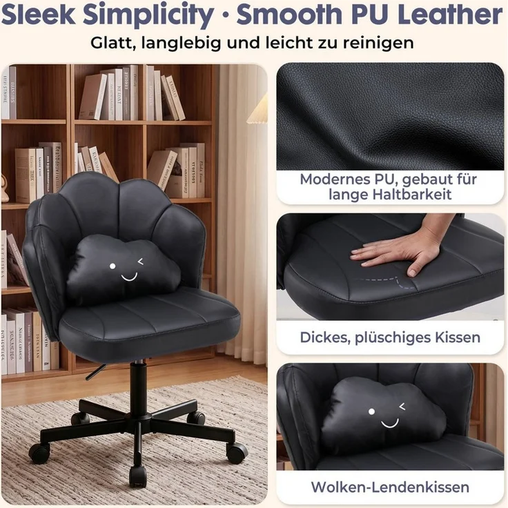 COMHOMA Bürostuhl Schminkstuhl Homeoffice Stuhl, Schreibtischstuhl Drehstuhl mit Rrollen, höhenverstellbar,für Schminktisch,Arbeitszimmer, Schlafzimmer,150kg – Bild 3