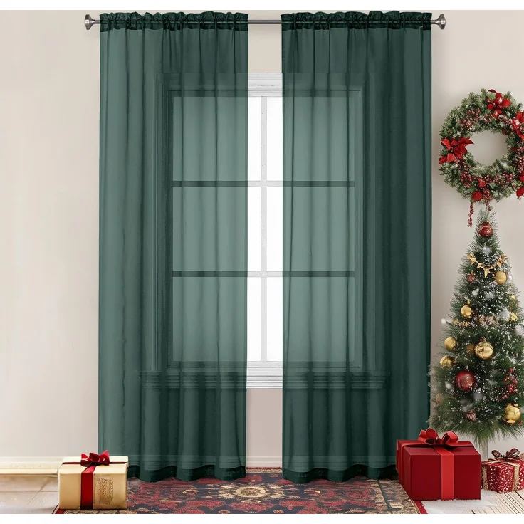 Chyhomenyc Hunter Green Sheer Vorhänge, 213,4 cm lang, 2 Paneele, lichtfilternde Stangentasche, smaragdgrün, Voile, durchscheinende Vorhänge für Wohnzimmer Schlafzimmer, 2 Stück, je 106x213 cm (B x