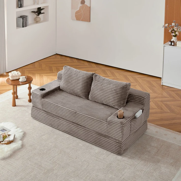 ZUBALIYA Sofa mit LED - Beleuchtung, mit Stauraum, mit Cordbezug, mit breiten Armlehnen, ohne aufwendige Montage – Bild 19
