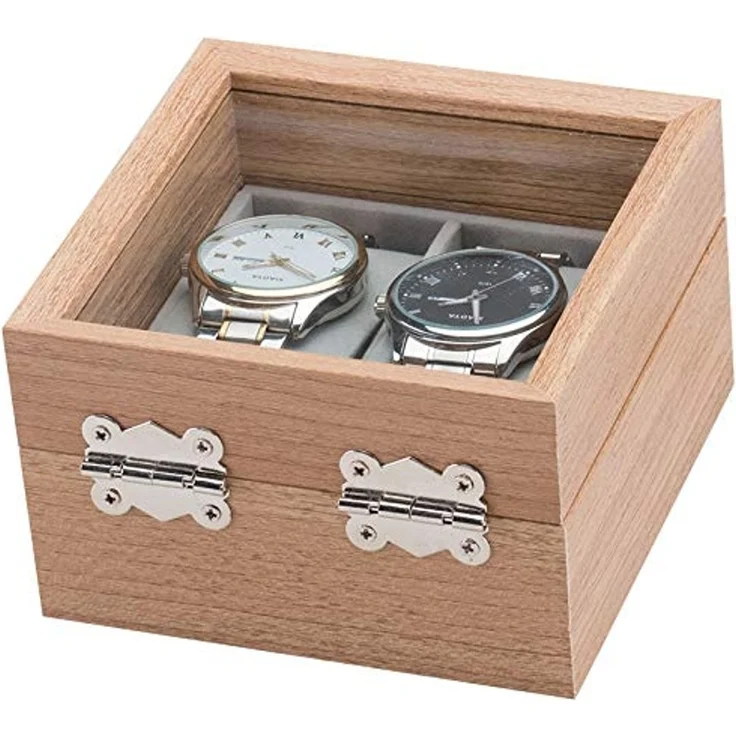 mixed24 Schmuckkasten Holz Uhrenkoffer für 2 Uhren Aufbewahrung Uhrenbox Uhrenkasten, Deckel aus Echtglas Uhrenaufbewahrung – Bild 5