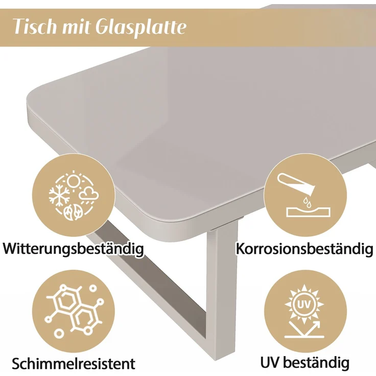Merax Gartenmöbel-Set 5-tlg, Gartenlounge-Set mit 3-Sitzer-Sofa, 2-Sitzer-Sofa, 2 Sessel und 1 Couchtische, Terassenmöbelset 7 Sitzer, Beige – Bild 6