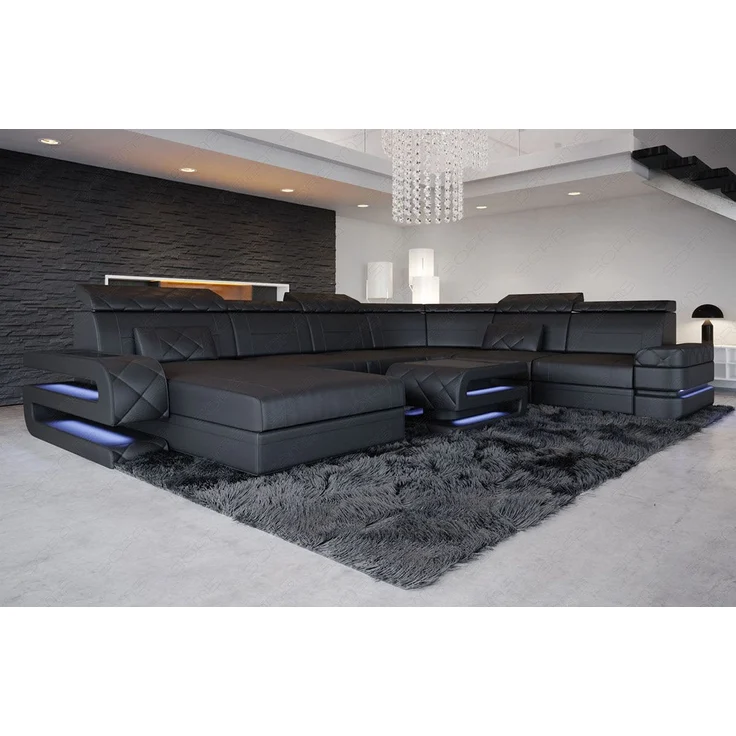 Sofa Dreams - XXL Wohnlandschaft Bologna aus Leder – Luxuriös - Ledermix - schwarz - Links – Bild 3