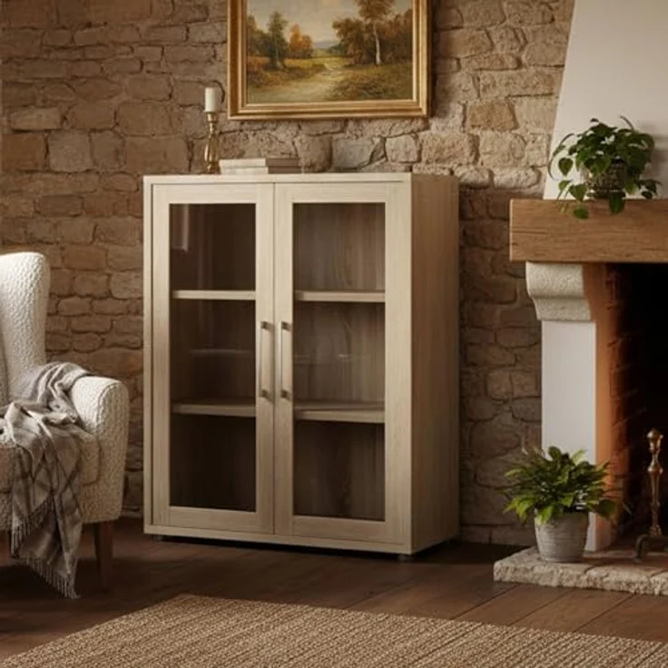 Dmora - Kommode Laureen, Wohnzimmerbuffet, Wohnzimmer-Sideboard, Moderne Küchen-Speisekammer, 89x40 h113 cm, Eiche – Bild 2