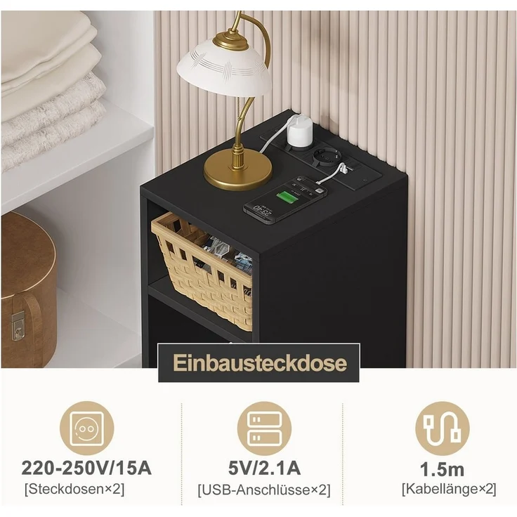 Woltu Nachttisch (1-St), mit Ladefunktion, schmaler Beistelltisch – Bild 3
