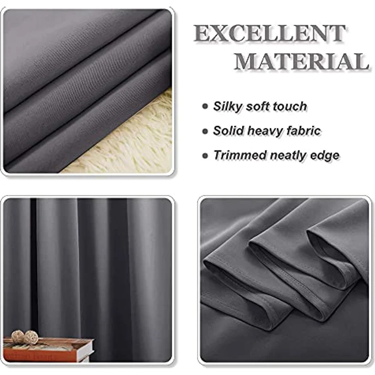 PONY DANCE Schienen Gardinen und Vorhang Grau Blickdicht 2er Set Verdunklungsvorhänge mit Kräuselband Thermogardine gegen Hitze Blackout Curtains Living Room, H 228 x B 167 cm – Bild 9