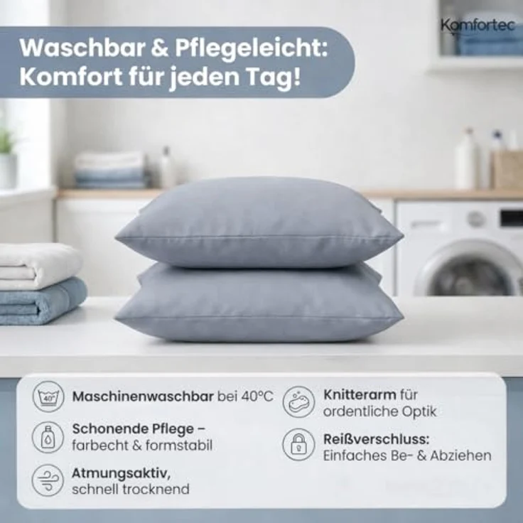 Komfortec Kissenbezug 80x80 cm 2er Set aus Gebürstet Mikrofaser mit Reißverschluss, Atmungskativ und Weich – Grau – Bild 8