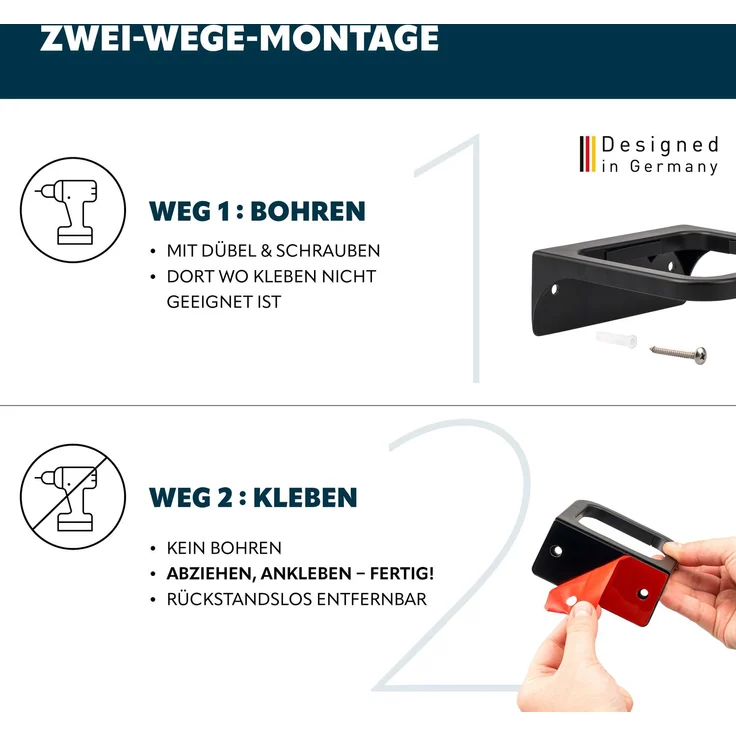 2tlg. Bad-Set SAVONA Softtouch inkl. Wandhalterung, Kosmetikeimer 6 Liter und WC-Garnitur, eckig - schwarz – Bild 6