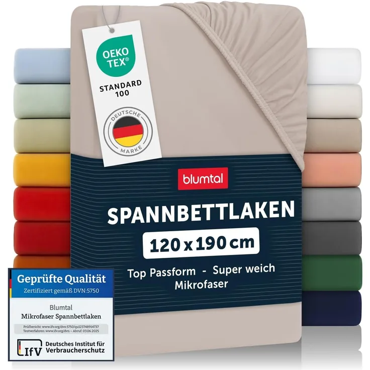 Blumtal® Spannbettlaken 120x190 cm - Bettlaken 120x190 Spannbettlaken aus Microfaser - Spannbetttuch 120x190 cm - Spannleintuch 120x190 - Leintuch 120x190 - Bettbezug 120x190 - Fitted Sheets - Taupe