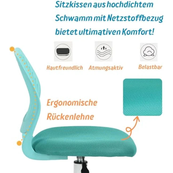 FurnitureR Praxis Hocker ergonomisch, höhenverstellbar, drehbar, Netzrückenlehne, Sitzfläche 38x40cm, Rückenlehne 32cm, Metallfuß, 130kg belastbar, Grün – Bild 4