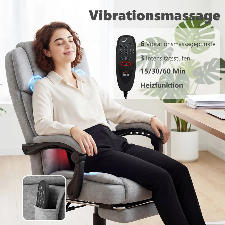 MELAYR, Hochlehner Massage-Bürostuhl mit Vibration, Wärmefunktion, verstellbarer Rückenlehne, 77.5 x 69.5 x 126 cm, Grau – Bild 6