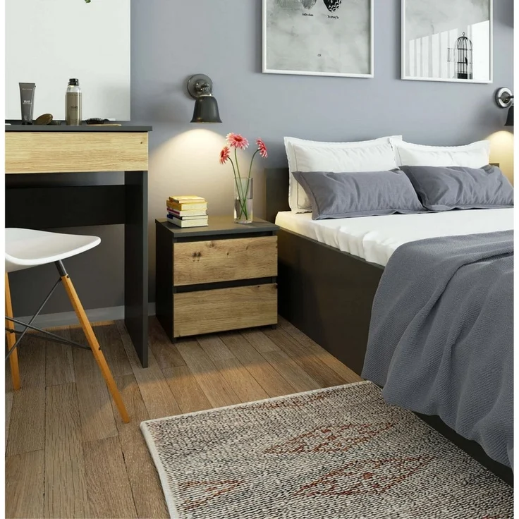 Home Collective Kommode 40 cm breit Holz Highboard Sideboard für Flur Schlafzimmer Wohnzimmer (Mehrzweckschrank Schrank schmal Kommode Schlafzimmer mit Schubladen), Kinderzimmer Organizer, 40 cm hoch, 2 Schubladen graphit-Artisan Eiche – Bild 3