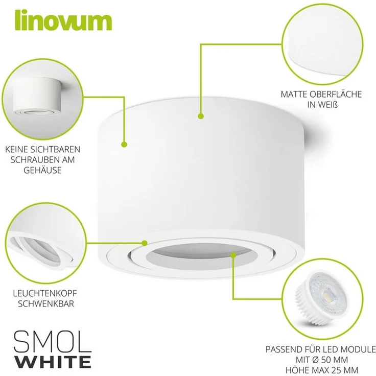 linovum LED Aufbaustrahler SMOL Aufbauleuchte Deckenlampe weiß schwenkbar Spot Deckenstrahler – Bild 4