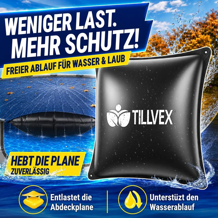 tillvex® Poolkissen Winter 4X XXL 120x120 cm mit 12m Seil & Reparaturkit | Luftkissen zur Poolabdeckung frost- & chlorbeständig bis -20°C | Winterkissen inkl. Schraubventil | Kissen Überwinterung Pool – Bild 4