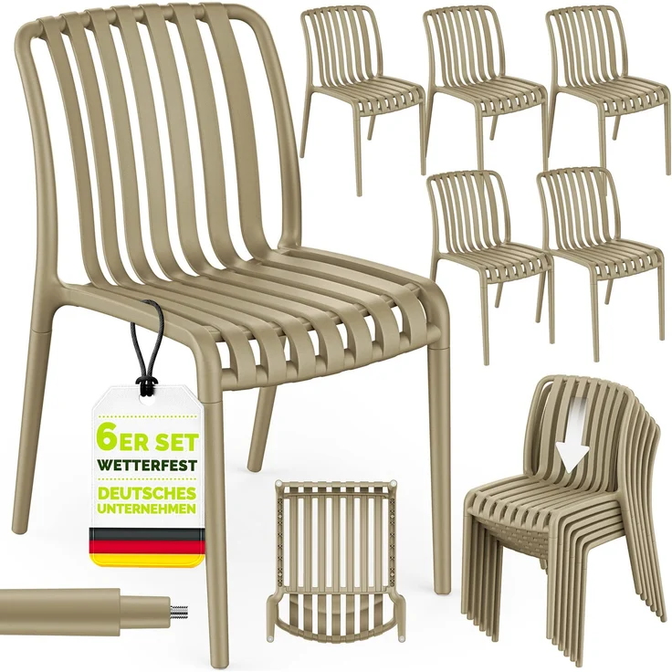 tillvex® Gartenstühle 6er Set Stapelbar Wetterfest | Outdoor Stühle bis 120kg belastbar | Gartenstühle Outdoor | Terrassenstuhl Gartenmöbel Balkon Garten Terrasse – Bild 6