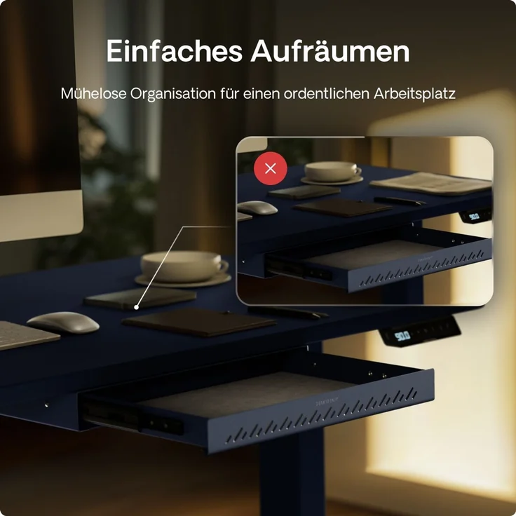 Schubladen-Organizer unter dem Schreibtisch, 41 x 27 x 5 cm, Hochwertiger Stahl, Ausziehbarer Platzsparer Blau – Bild 3
