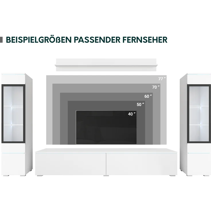 Wohnwand Doppo II, Wandregal, TV-Lowboard, 2x Hängevitrine, LED Beleuchtung (Farbe: Schwarzer Graphit) – Bild 8