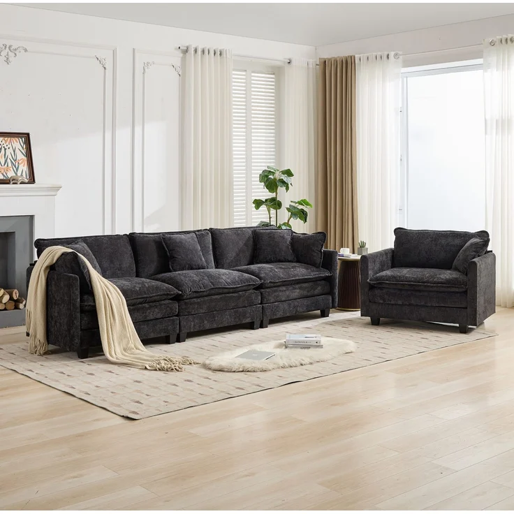 ZUBALIYA Sofa mit LED - Beleuchtung, mit Chenille - Bezug, mit Cordbezug, modular aufgebaut, aus Chenille, für Wohnzimmer und Apartments – Bild 17