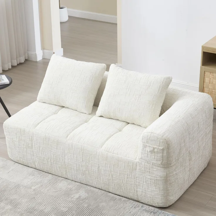 Ball & Cast Boneless Couch, L Couch mit Schlaffunktion, Chenille Modulares Sofa mit Seitentaschen, Montagefrei, Beige, 2 Sitze
